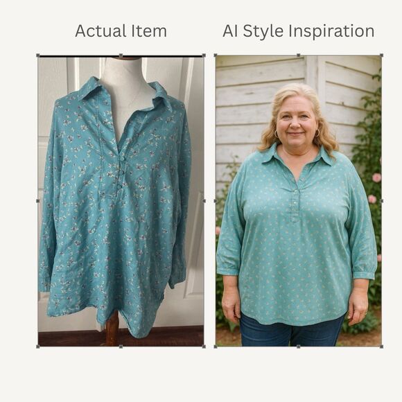 Talbots Womens Peasant Plus Size Top 3X Blue Floral Boho Cottagecore Feminine - Picture 1 of 14